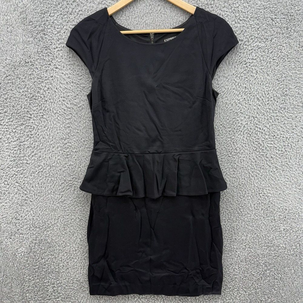 EXPRESS Women 10 Black‎ Sheath Ruffle Midi Zip Lined Sleeveless Back Floral Lace